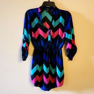Multicolored 3/4 sleeve Shirt Dress